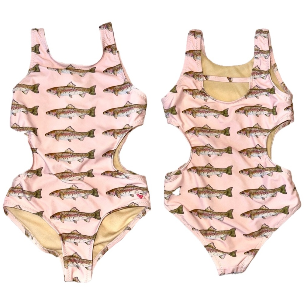 Pink Chicken Girl’s Pink Fish Print One-Piece Swimsuit